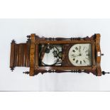 Rosewood and inlaid wall clock, (a/f) 100cm long