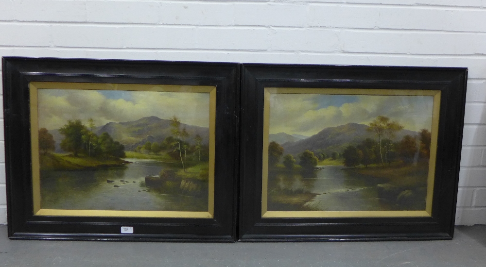 A Wright, landscape watercolours, a companion pair, in glazed and ebonised frames, 55 x 40cm (2) - Image 2 of 3