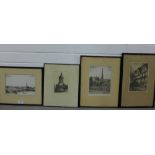 A group of four framed etchings, largest 14 x 21cm (4)
