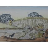 Bert Cummings, Quarry Scene with Blackbirds, Ink and watercolour, signed and dated 1960, in glazed