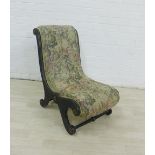 Victorian ebonised slipper chair with upholstered seat, 72 x 46cm