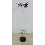 Retro hat and coat stand with a brass gallery and circular black metal footrim, 163cm