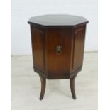 Octagonal cabinet with faux green leather skivver top,70 x 46cm