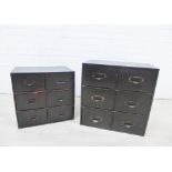 Two sets of six drawer storage cabinets, largest 54 x 54cm