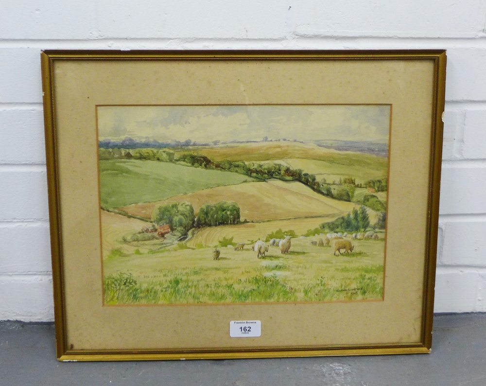 Victor Eighteen, Grazing Sheep, Watercolour, signed and dated 1949, in a glazed frame, 34 x 24cm - Image 2 of 3