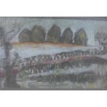 Mid 20th century School Winter Landscape, Pastel, signed indistinctly and dated 1957, in a glazed