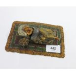 After Franz Bergmann, cold painted bronze depicting a sleeping lady on a Persian rug, 16 x 10cm