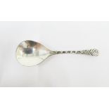 Scottish silver caddy spoon, Robert Allison, Glasgow 1947, with celtic pattern handle, and hand