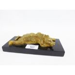 Russian gilt bronze Bear desk paperweight, after Nikolai Lieberich, modelled lying recumbent on a