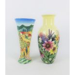Two Old Tupton Ware vases to include 'Red Roof' and another in a floral pattern, tallest 22cm (2)