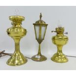 Three various brass lamps, (3)