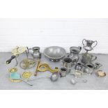 Carton containing a quantity of pewter wares to include a tankard, twin handled goblet, etc and