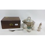 Mixed lot to include a rosewood jewellery box with brass stringing together with a quantity of