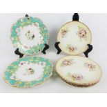 Set of five Royal Albert blush ivory plates and a pair of English porcelain hand painted floral