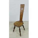 Pokerwork carved spinning chair 96 x 31cm