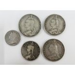 Coins to include a Queen Victoria Crown, 1889, two Queen Victoria Florins, 1890 and a medallion, etc