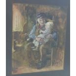 Attributed to Josef Israels (1824 - 1911) Man and child in an interior setting Watercolour, bears