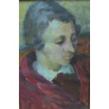 20th century school, Head and shoulders portrait of a Woman, Oil on canvas board, apparently