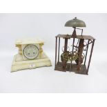 French white hardstone mantle clock together with a clock movement (2)