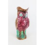 Majolica pottery 'Owl' jug, 28cm high