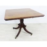 19th century mahogany tilt top table on quadruped legs, 75 x 90cm