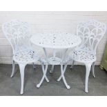 White painted metal garden / verandah set comprising table and two chairs (3)