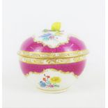 Continental jar and cover, the white glazed ground with pink scale borders and handpainted floral