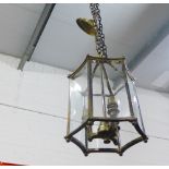 Hexagonal brass and glass panelled lantern light fitting