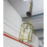 Hexgaonal brass and glass panelled lantern light fitting