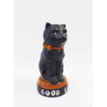 Early 20th century bisque pottery Good Luck black cat figure, 20cm high