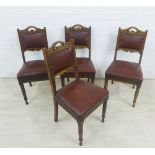 Set of four early 20th century chairs with carved top rail and leatherette upholstered back and