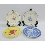 Collection of 19th century plates to include Luxemburg blue and white plate, gold anchor floral