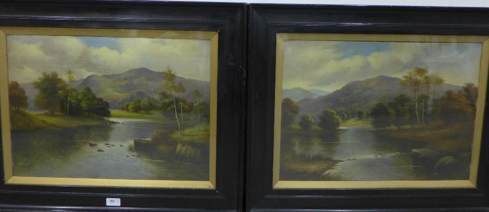 A Wright, landscape watercolours, a companion pair, in glazed and ebonised frames, 55 x 40cm (2)
