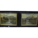 A Wright, landscape watercolours, a companion pair, in glazed and ebonised frames, 55 x 40cm (2)