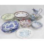 Quantity of Staffordshire transfer printed pottery to include a blue and white serving dish, and