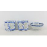 Pair of Japanese blue and white hexagonal planters / vases together with a Japanese blue and white