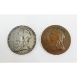 Queen Victoria 1837 - 1897 Diamond Jubilee silver medallion together with another in bronze (2)