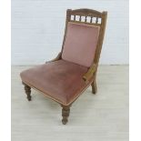 Mahogany framed chair with pink velour upholstered back and seat 92 x 62cm
