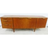 A.H McIntosh teak sideboard with three cupboard doors and three drawers,on tapering supports, 74 x