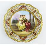 Continental porcelain cabinet plate, with handpainted Angelica Kauffmann figures within a jeweled