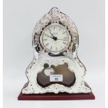 Contemporary silver fronted Cunill quartz mantle clock, 27cm high