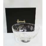 Contemporary etched glass bowl, retailed by Harrods, boxed, 24cm