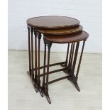 Mahogany nest of three tables with oval tops, (3) 68 x 52cm