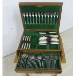 Early 20th century oak canteen of cutlery containing a suite of Epns flatware (a lot)