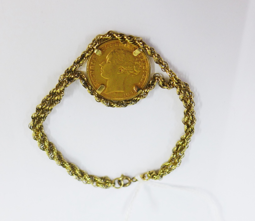 Queen Victoria gold sovereign 1874 in a 9ct gold mount and bracelet - Image 2 of 3