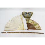 Mixed lot to include an early 20th century handpainted fan and another smaller together with a
