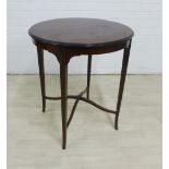 Edwardian mahogany and inlaid occasional table on tapering legs with an undertier, 71 x 60cm