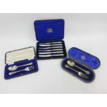 Two early 20th century boxed silver fork and spoon sets together with a cased set of six silver