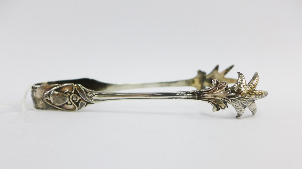 Art Nouveau silver sugar tongs, William Gallimore & Sons, Sheffield 1912, with claw grips and