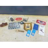 Mixed lot to include Lusitania medal, replica grenade, WWII MK compass, various coins and